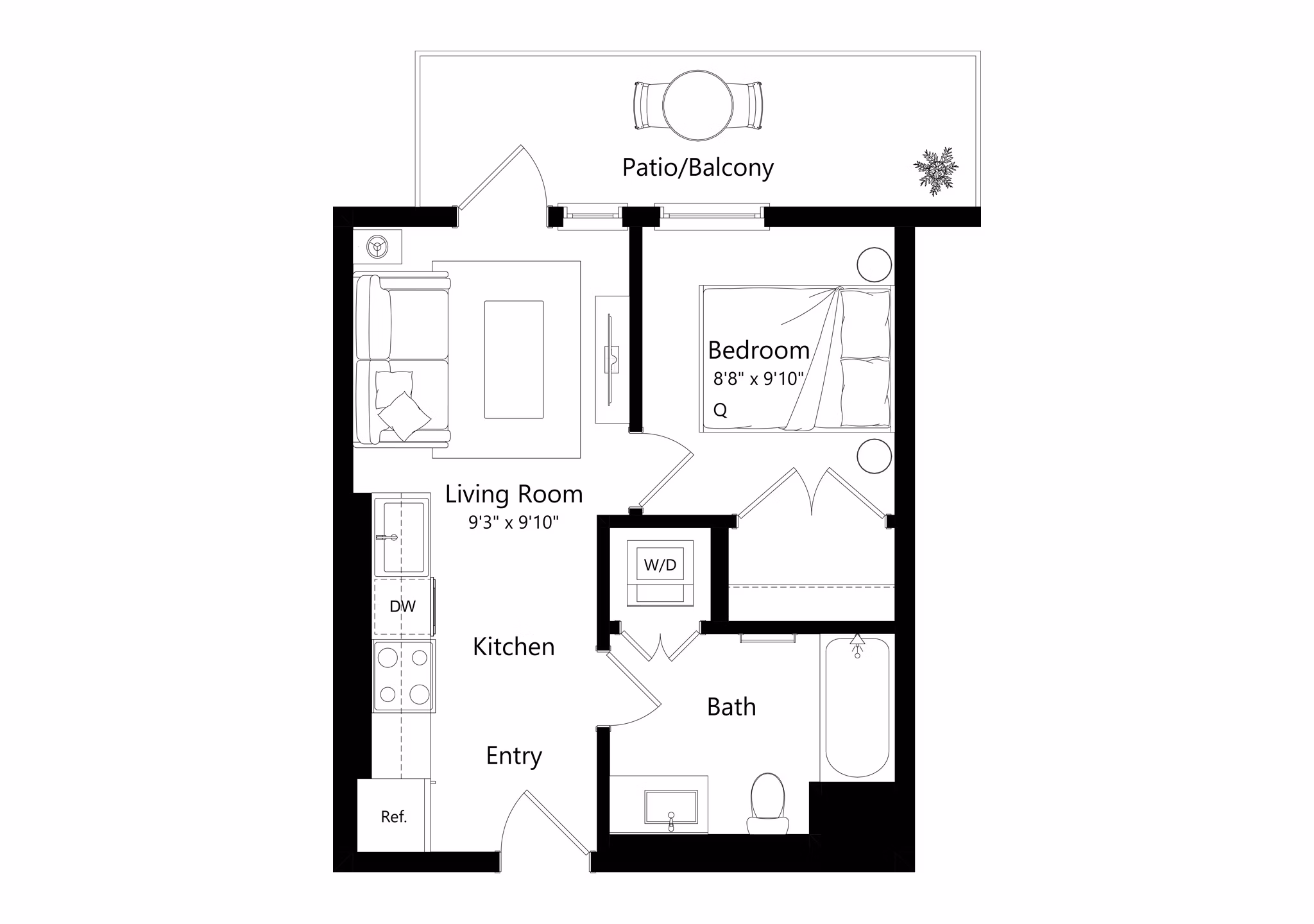 1B floor plan at 501 Broadway Apartments