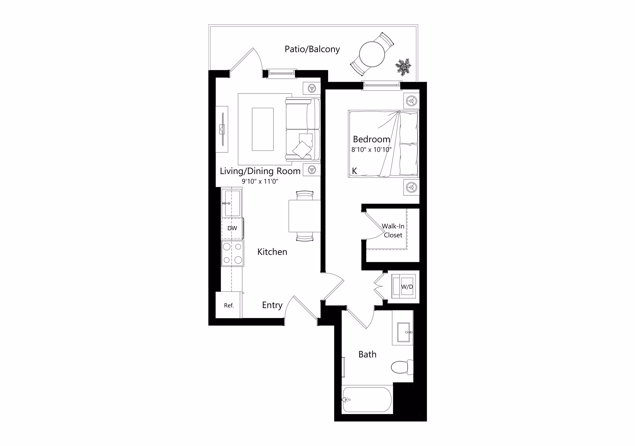1C floor plan at 501 Broadway Apartments