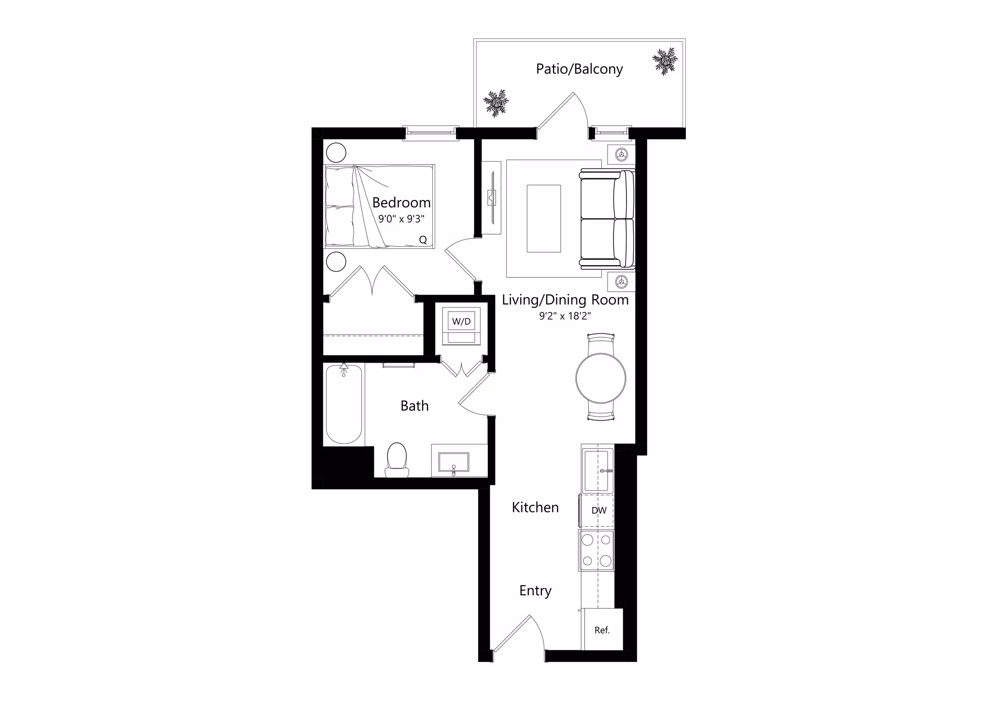 1D floor plan at 501 Broadway Apartments