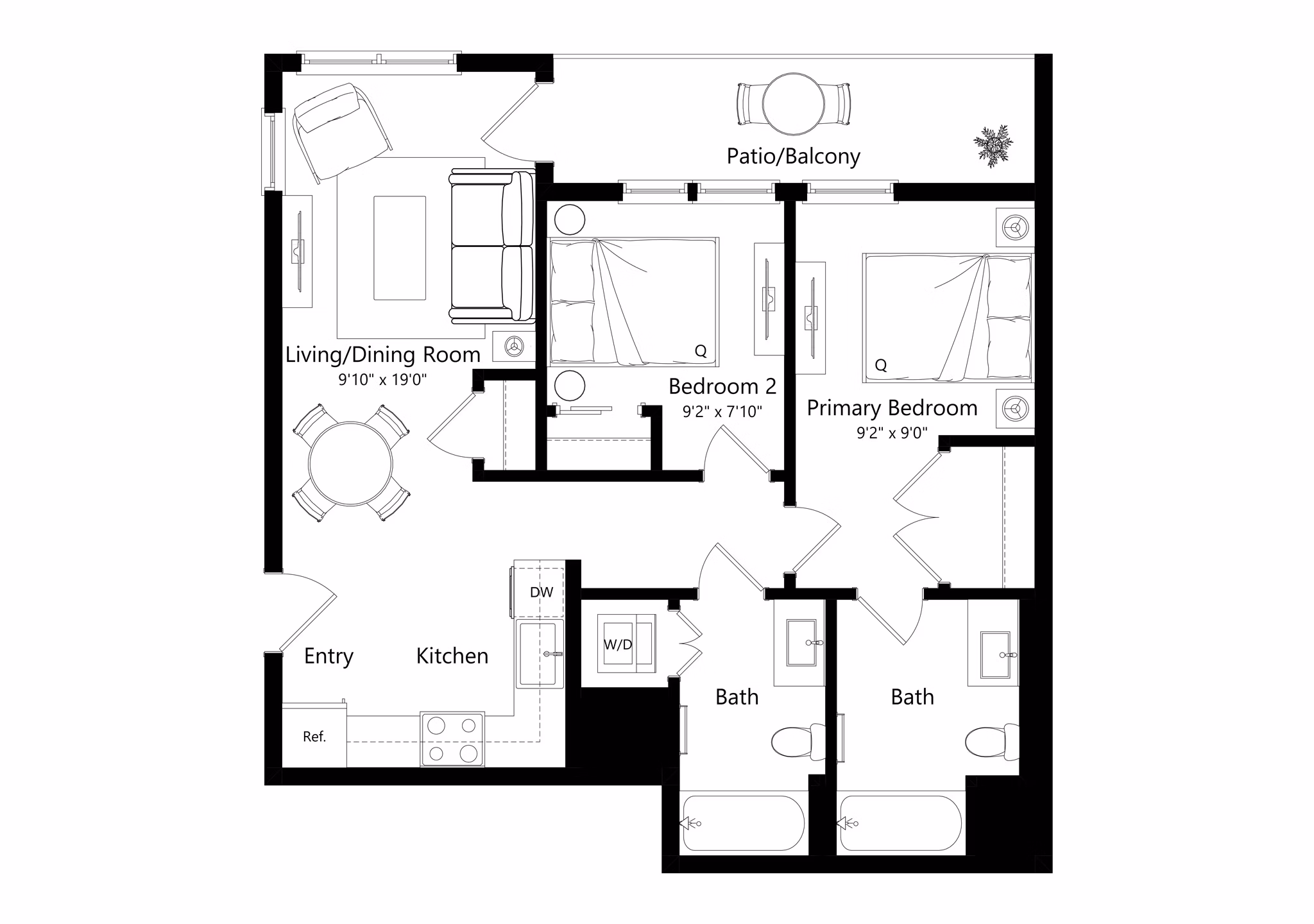 2B floor plan at 501 Broadway Apartments