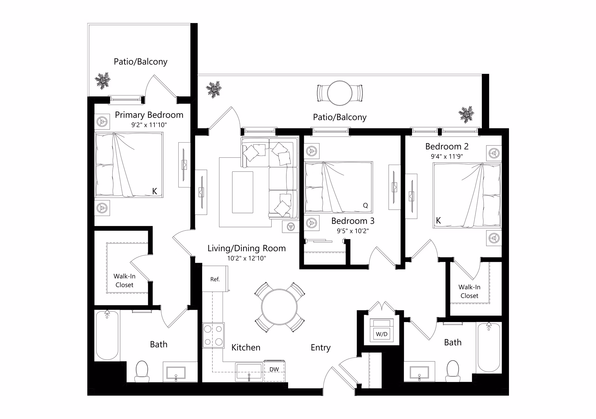 3B floor plan at 501 Broadway Apartments