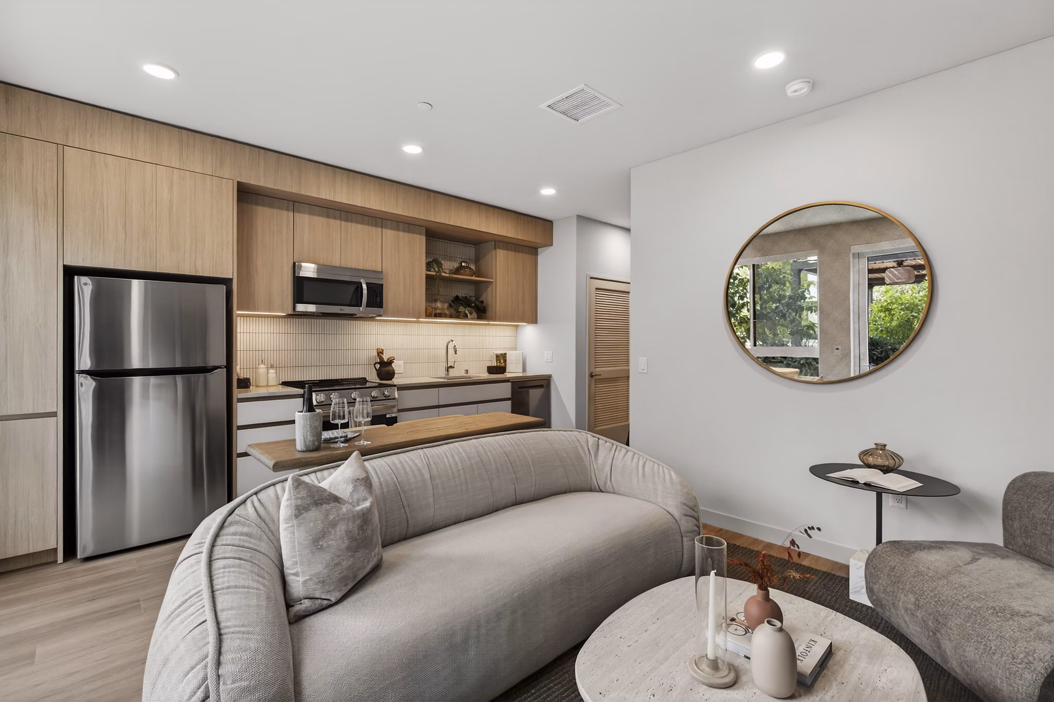living room at 5420 Sunset Apartments