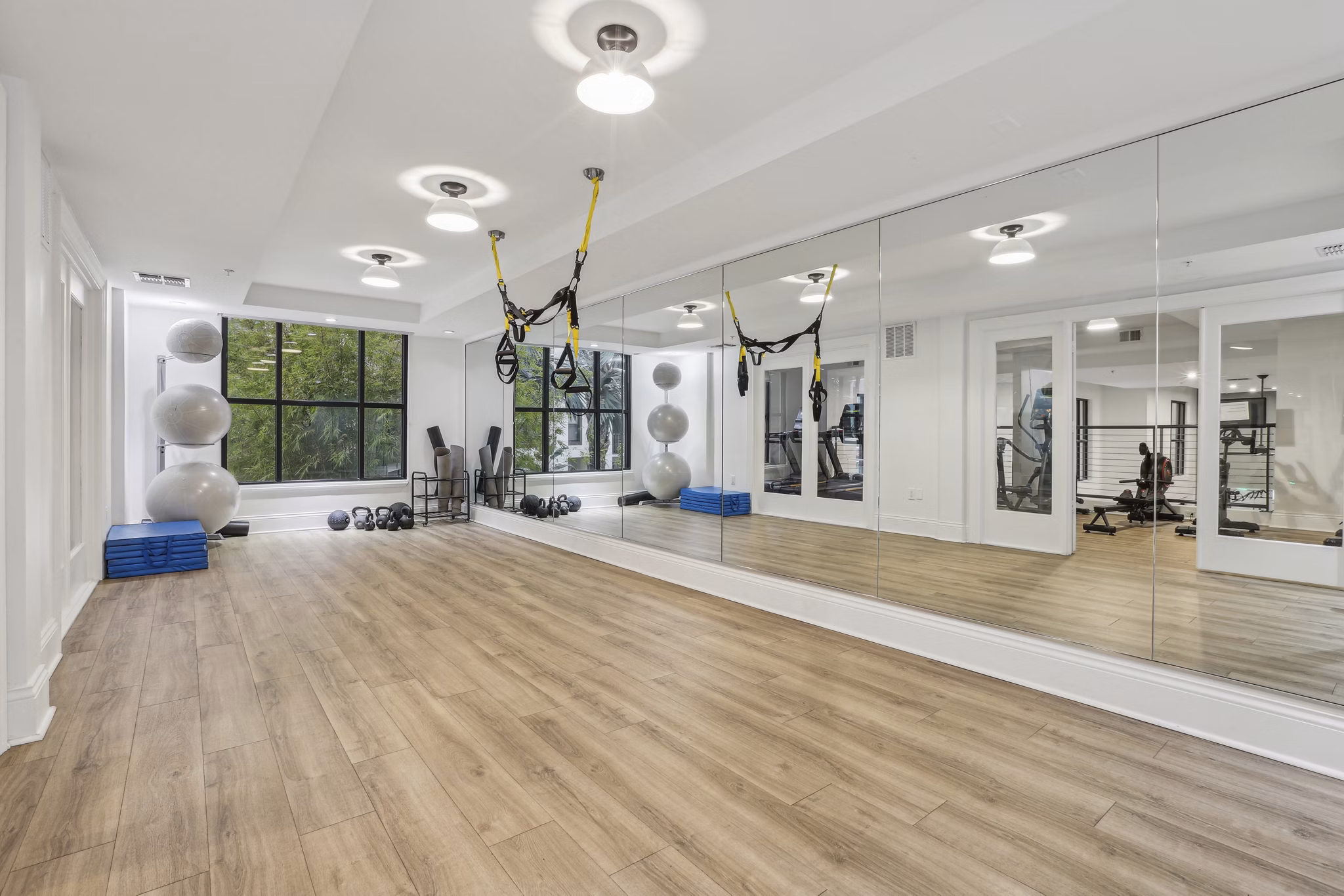 yoga/spin studio at Lantower Westshore Apartments