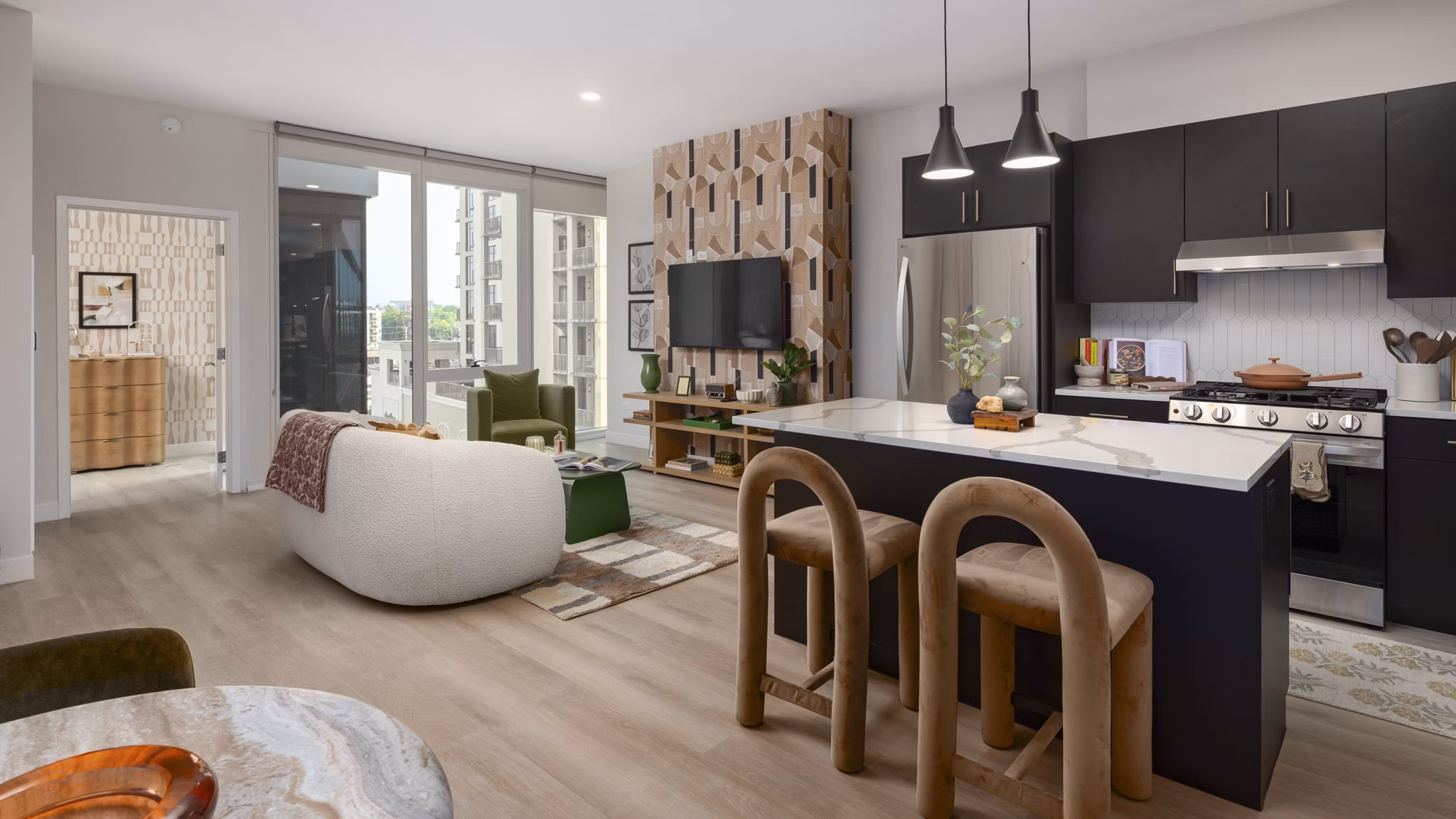 Living Room at Albion Music Row Apartments