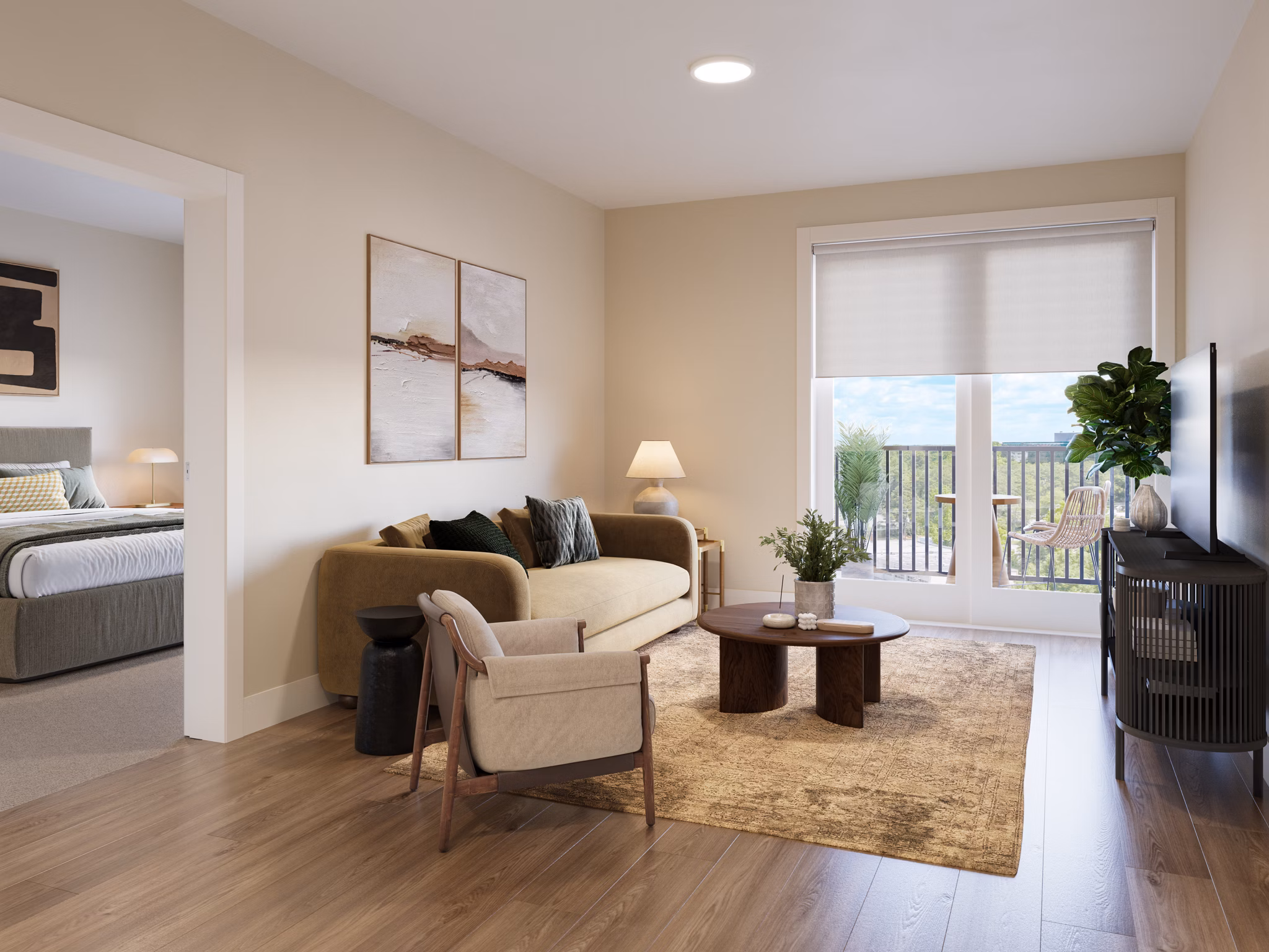 living room at Bellamy Minnetonka Apartments