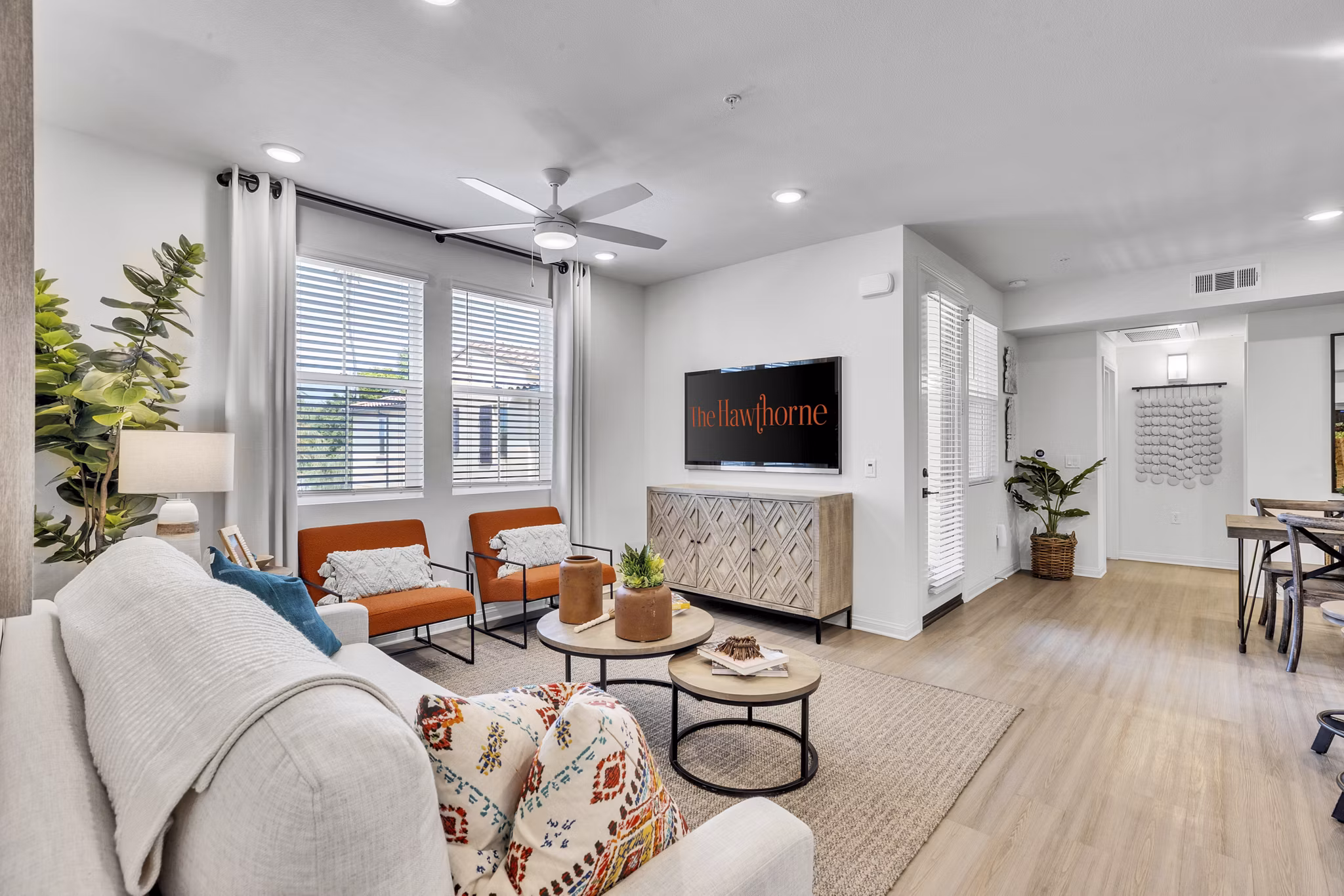 Living Room at The Hawthorne Apartments