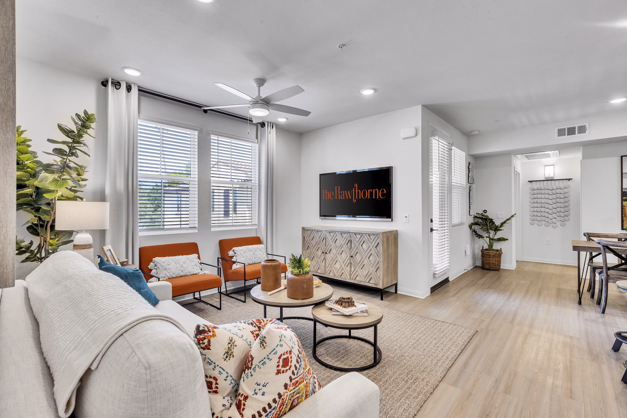 Living Room at The Hawthorne Apartments