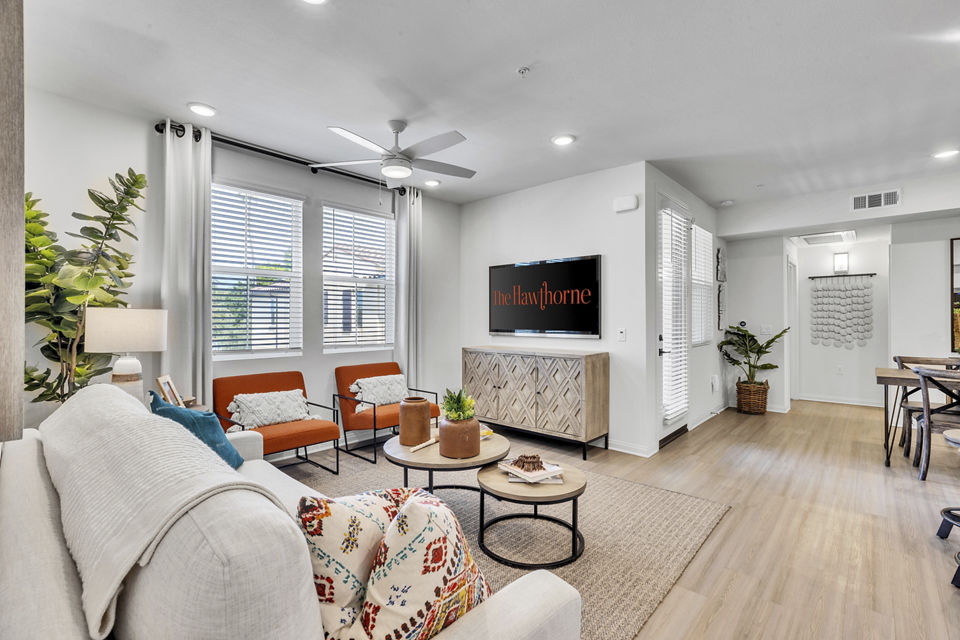 Living Room at The Hawthorne Apartments