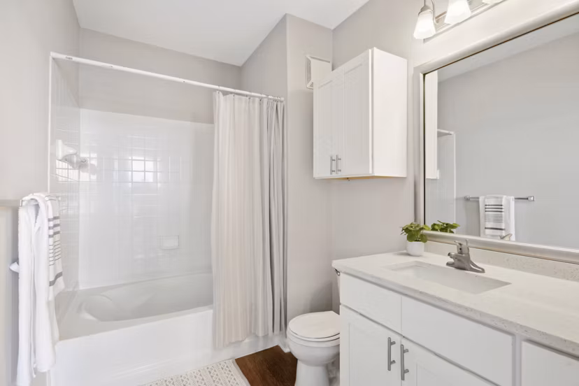 Bathroom featuring modern fixtures at Jefferson at Dedham Station Apartments, luxury living spaces