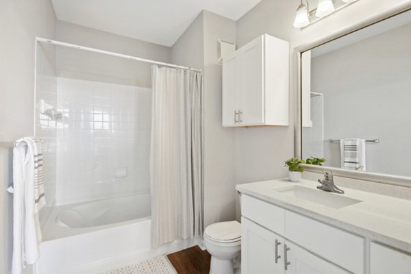 Bathroom featuring modern fixtures at Jefferson at Dedham Station Apartments, luxury living spaces