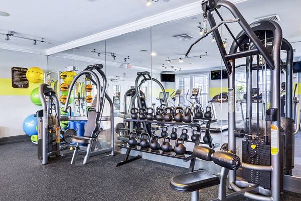 fitness center at Jefferson at Dedham Station Apartments