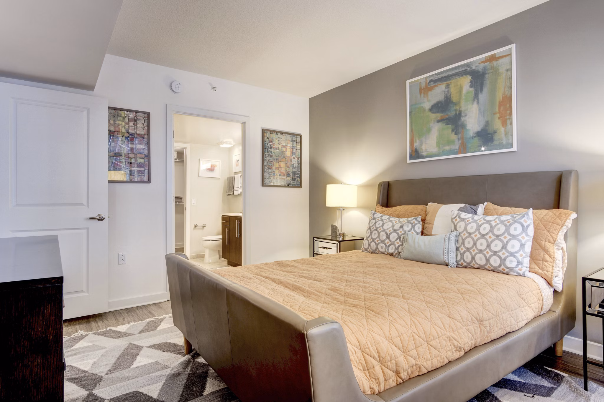 Bedroom featuring elegant design elements at 100 Capitol Yards Apartments