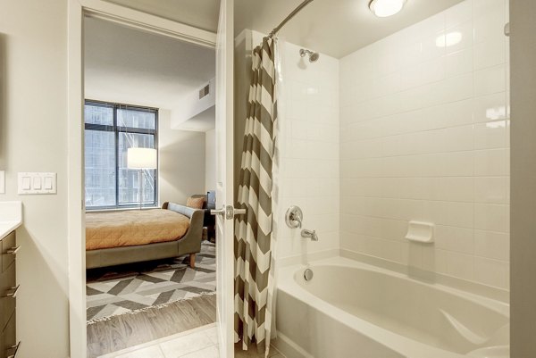 Bathroom featuring modern fixtures at 100 Capitol Yards Apartments Perfect for residents seeking luxury in their home