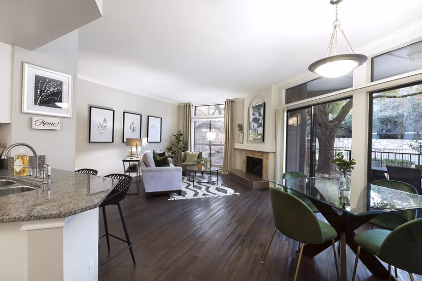 Dining area featuring elegant furnishings and natural light at Hardrock Canyon Apartments, luxury living by Greystar
