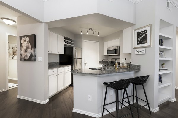 Modern kitchen with stainless steel appliances at Hardrock Canyon Apartments, a luxury living community