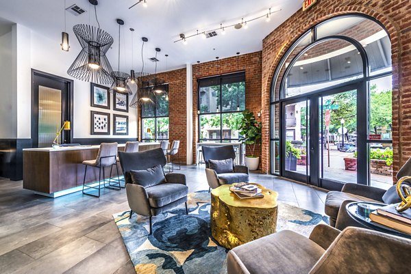 Clubhouse lobby with modern furnishings at Manchester State Thomas Apartments