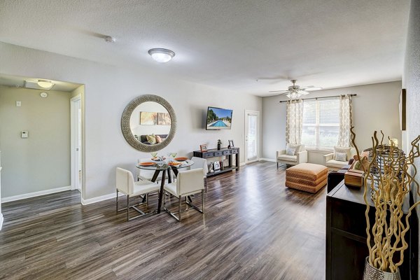Dining area with modern decor in Creekside at Highlands Ranch Apartments