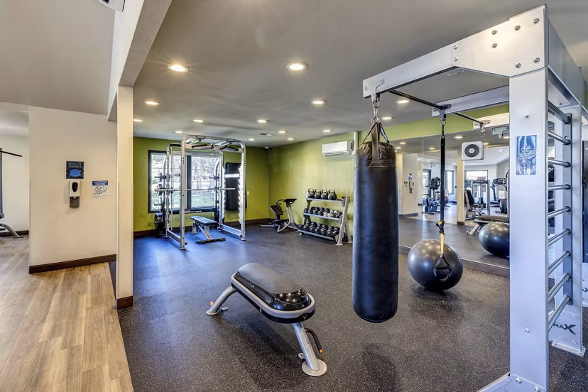Fitness center with state-of-the-art equipment at Bay Court at Harbour Pointe Apartments