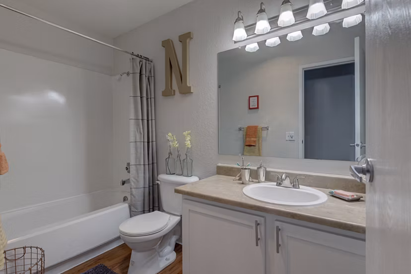 Modern bathroom with sleek fixtures at The Berkshire Apartments