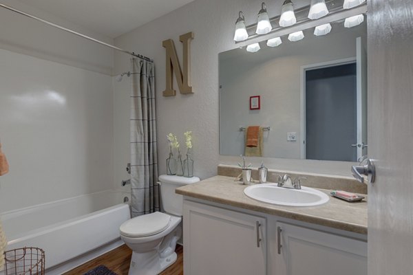 Modern bathroom with sleek fixtures at The Berkshire Apartments