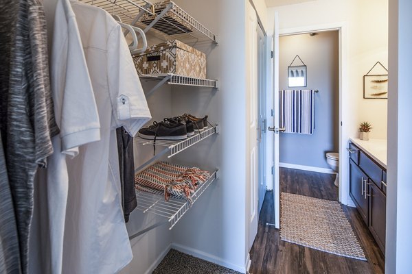 closet and bathroom at Gates at Carlson Center Apartments