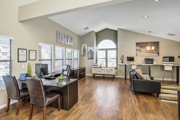 Modern clubhouse with sleek design at Stratford Station Apartments offering luxury amenities