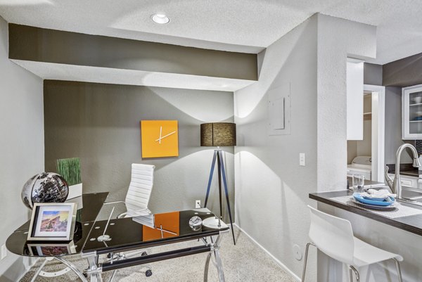Spacious open kitchen with modern appliances in Stratford Station Apartments