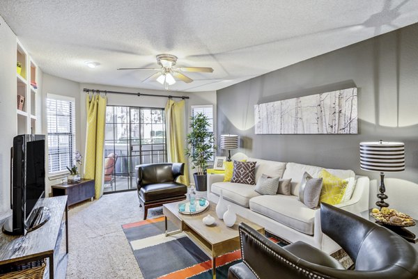 Stylish living room with modern decor at Stratford Station Apartments