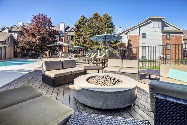 Cozy fire pit area at Stratford Station Apartments for relaxing outdoor gatherings