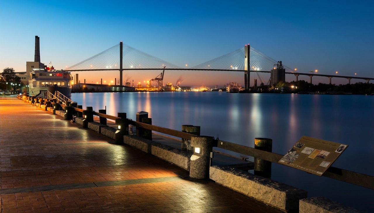 Talmadge Memorial Bridge in Savannah, Georgia on November 14, 2016. The bridge spans the Savannah River between downtown Savannah, Georgia, and Hutchinson Island in South Carolina.