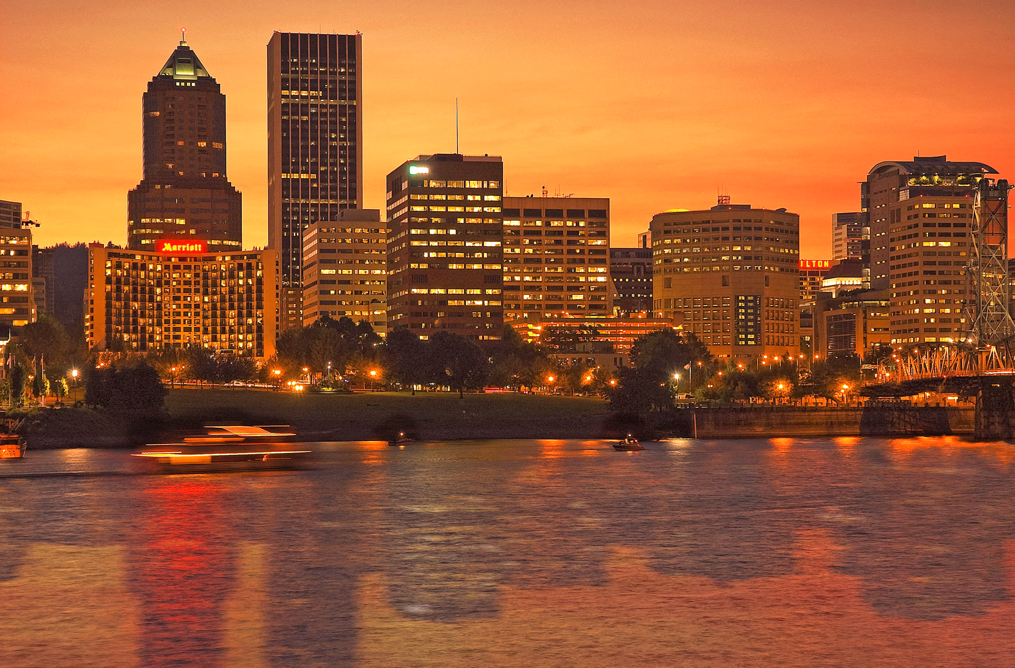 Skyline with dramatic red lights of the sky