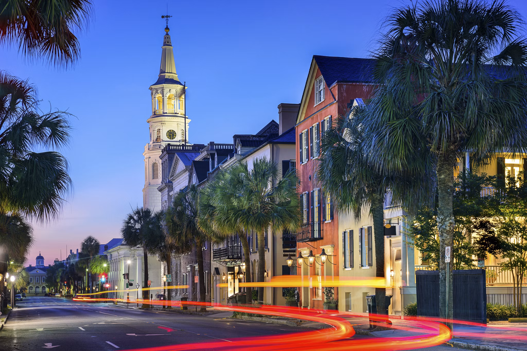 Charleston, South Carolina, USA cityscape at  St. Michael's Episcopal Church.