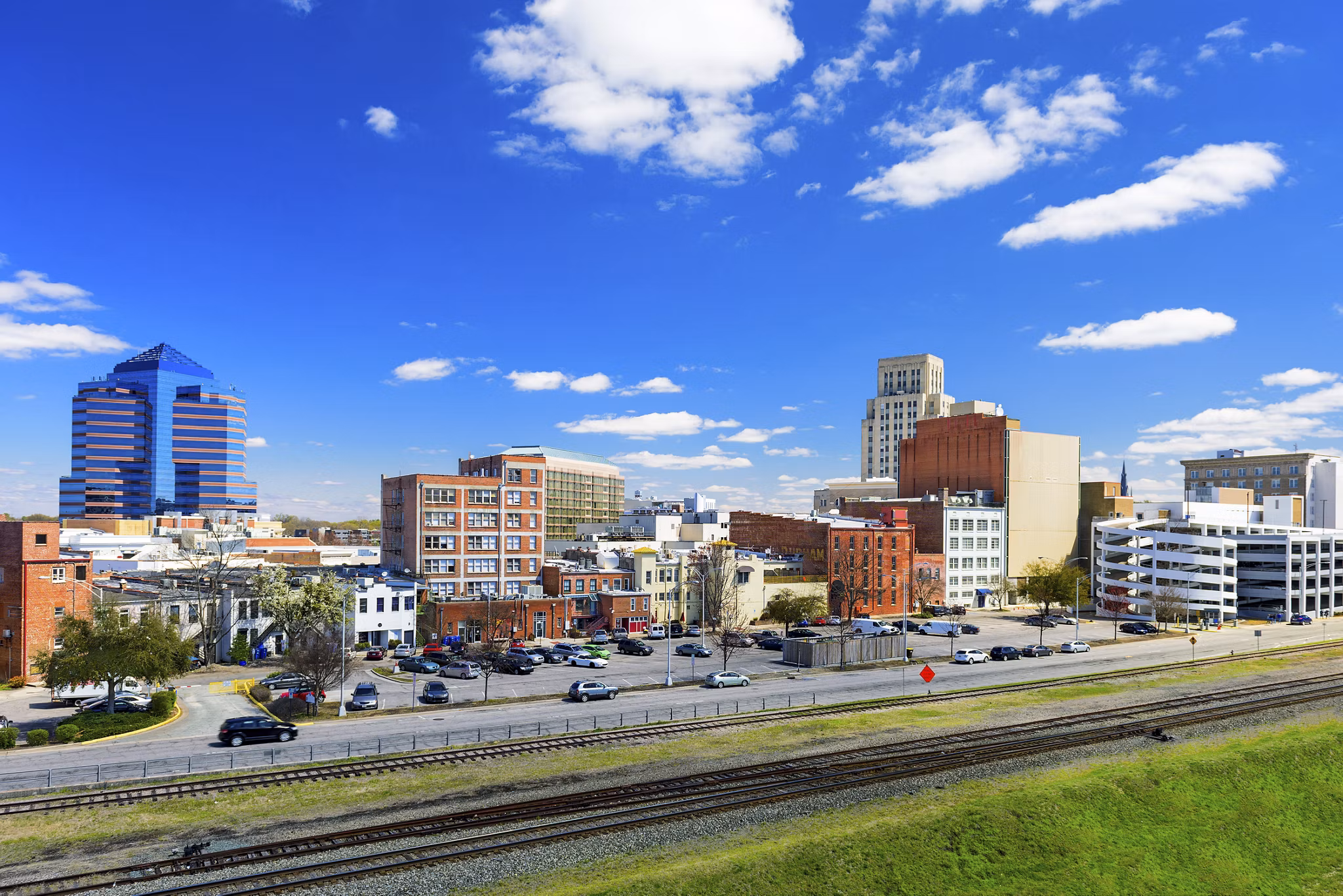 Durham, North Carolina, USA downtown cityscape.