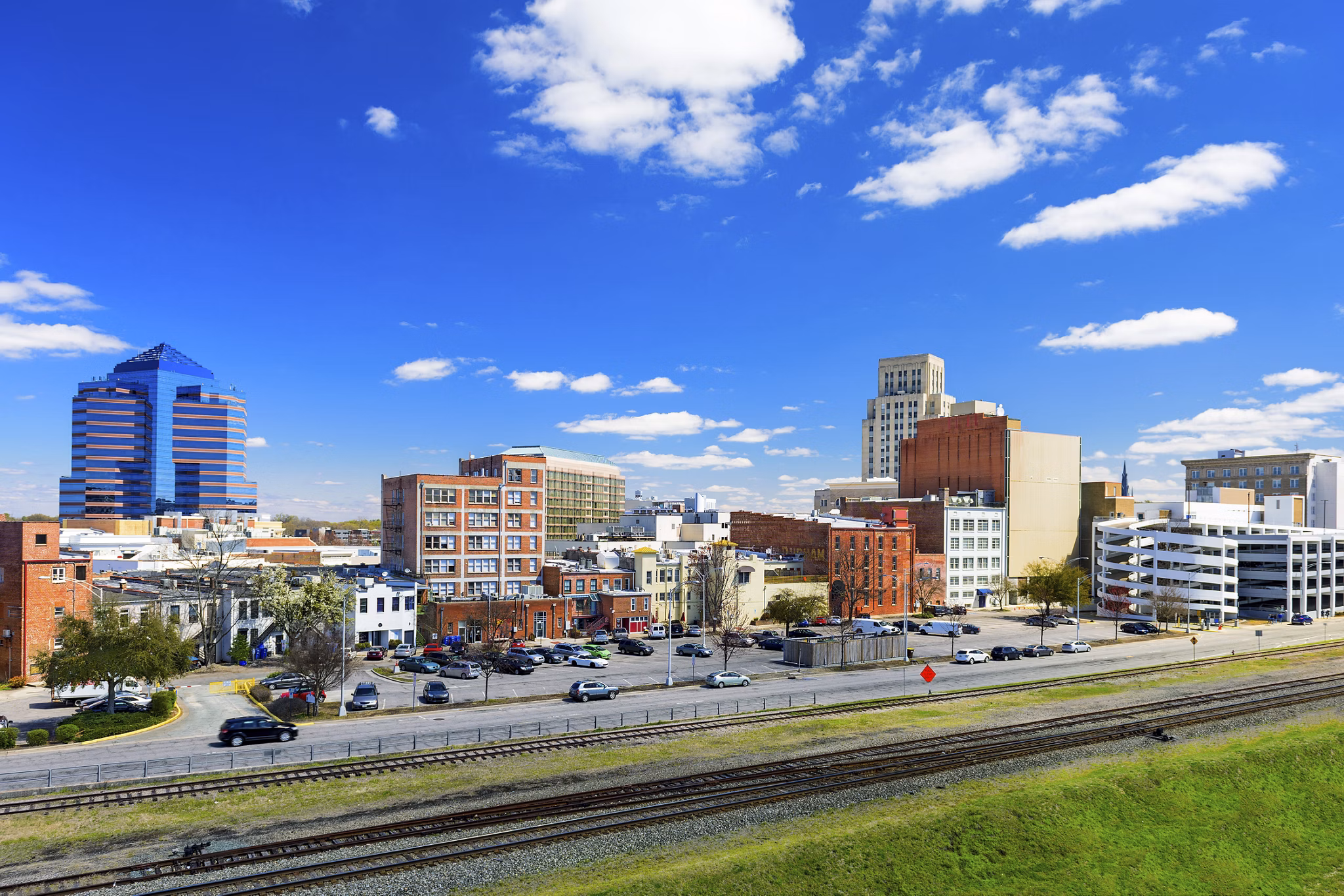 Durham, North Carolina, USA downtown cityscape.