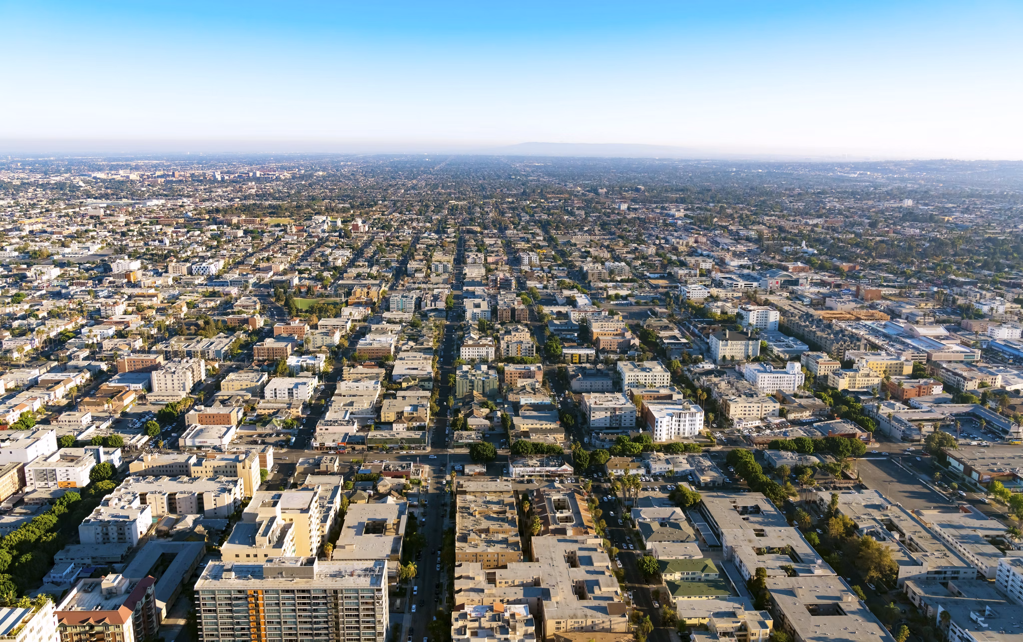 Aerial view of the sprawling city of Los Angeles