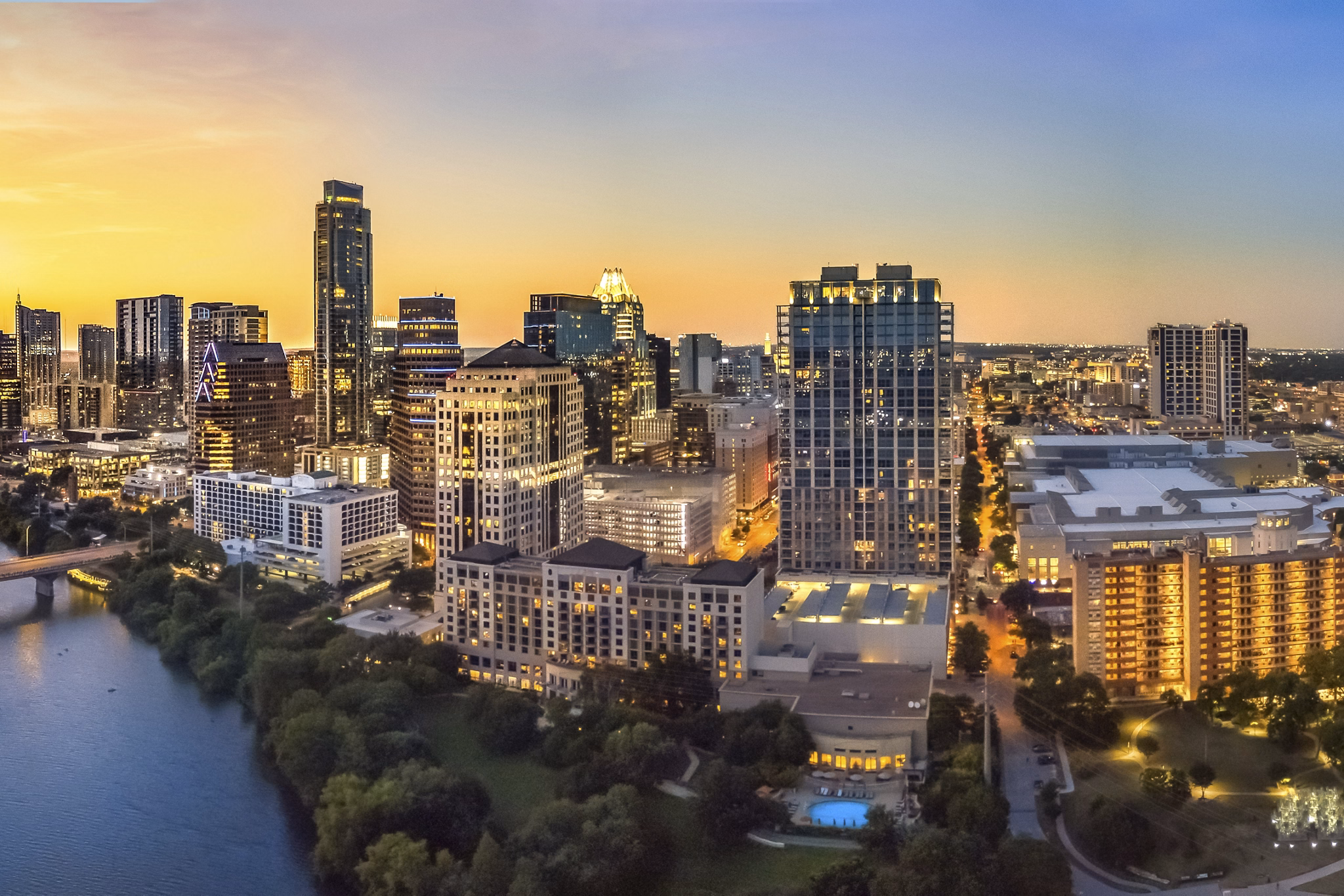 Austin Skyline in the evening and bluehour