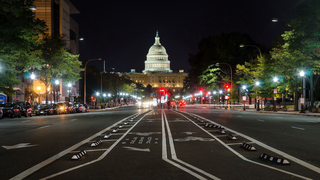 View of U.S. Capitol Building down street