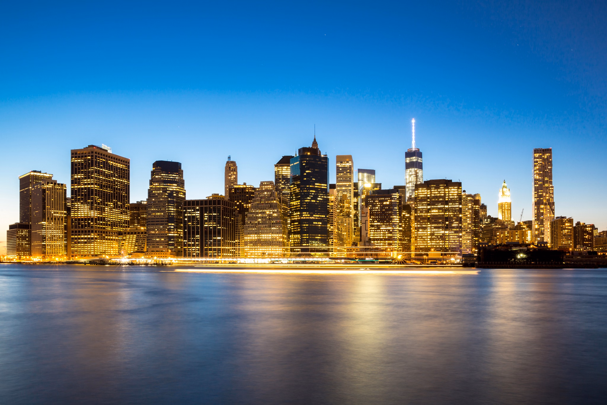 New York City Manhattan skyline at dusk from Brooklyn