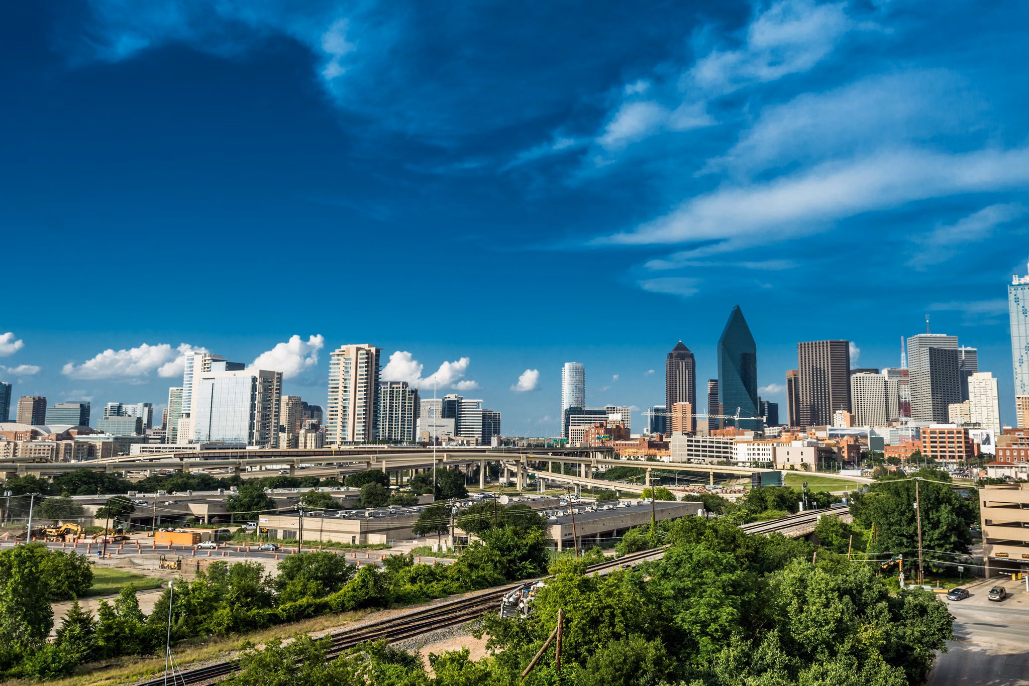 View of Downtown Dallas from the west looking east
