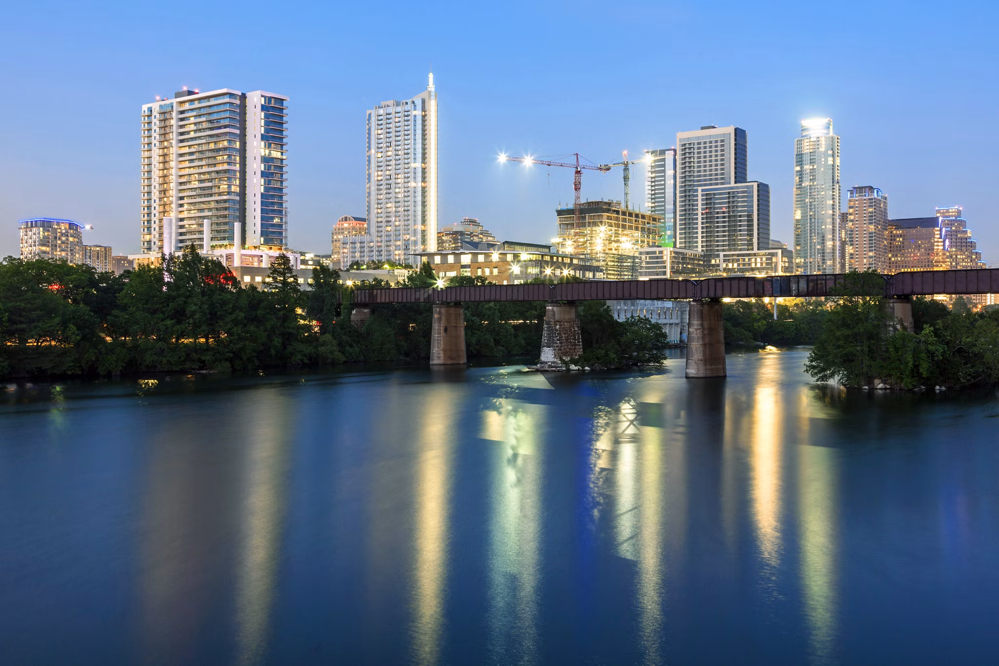 Austin city illuminated at night. Texas, United States