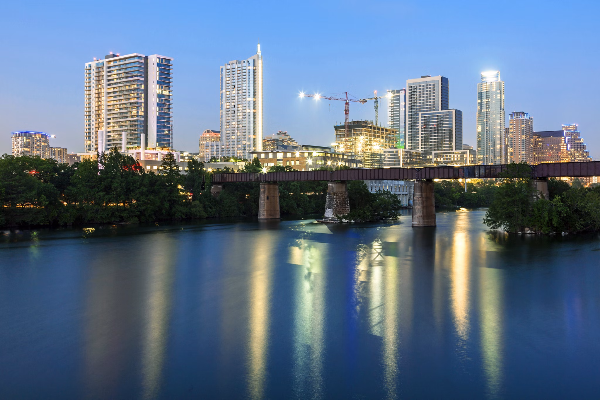 Austin city illuminated at night. Texas, United States