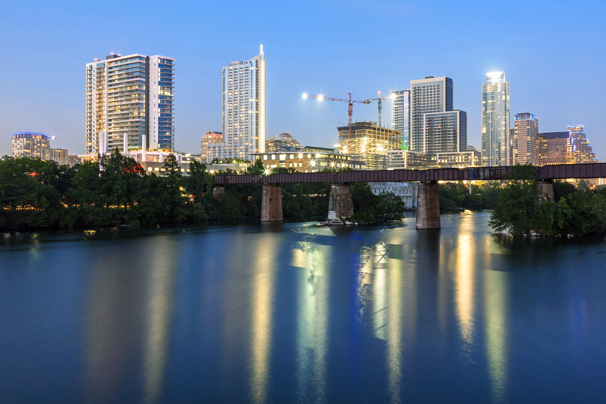 Austin city illuminated at night. Texas, United States