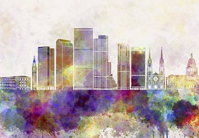 Watercolor painting of the City of Denver