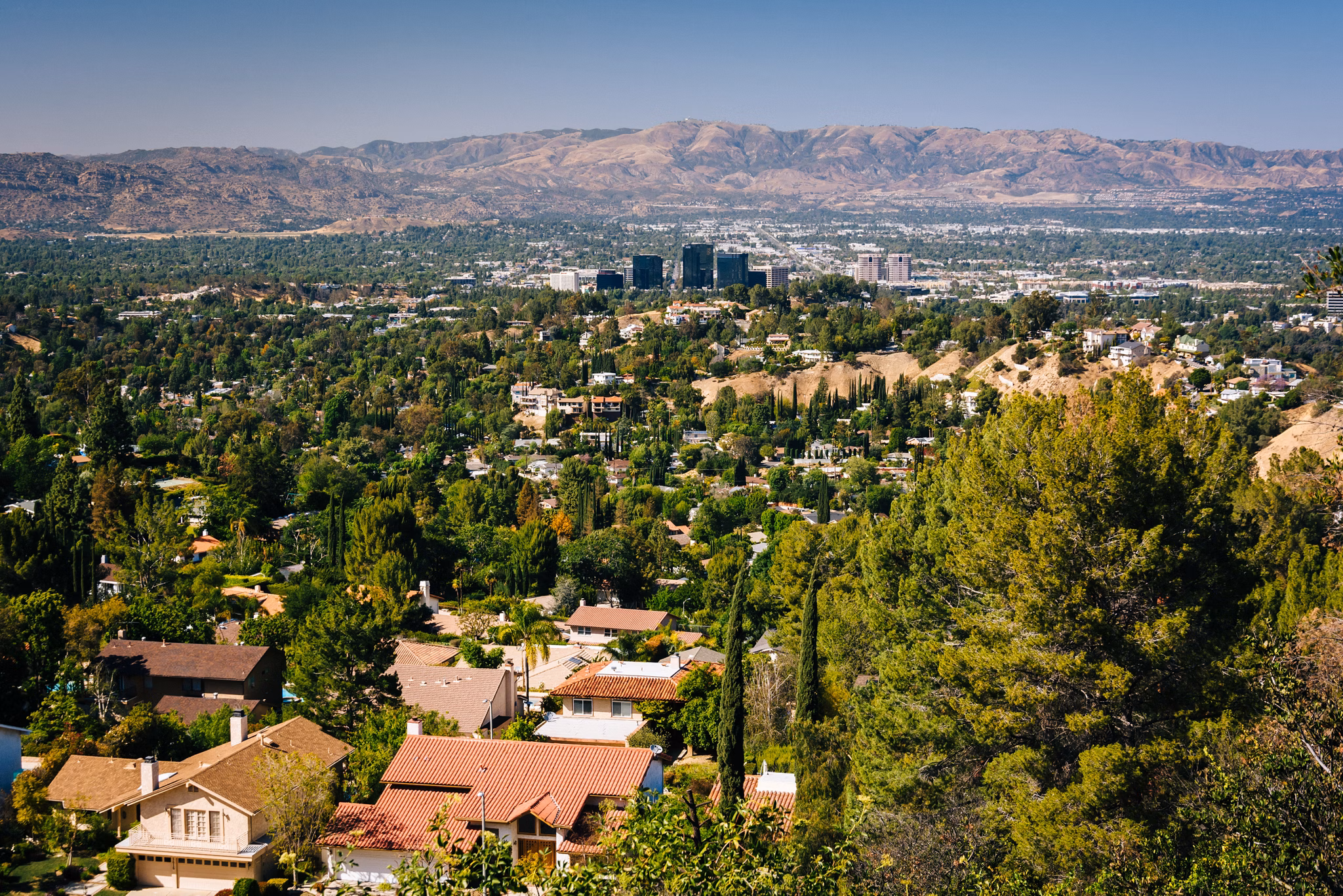 View of the San Fernando Valley from Top of Topanga Overlook, in Topanga, California.