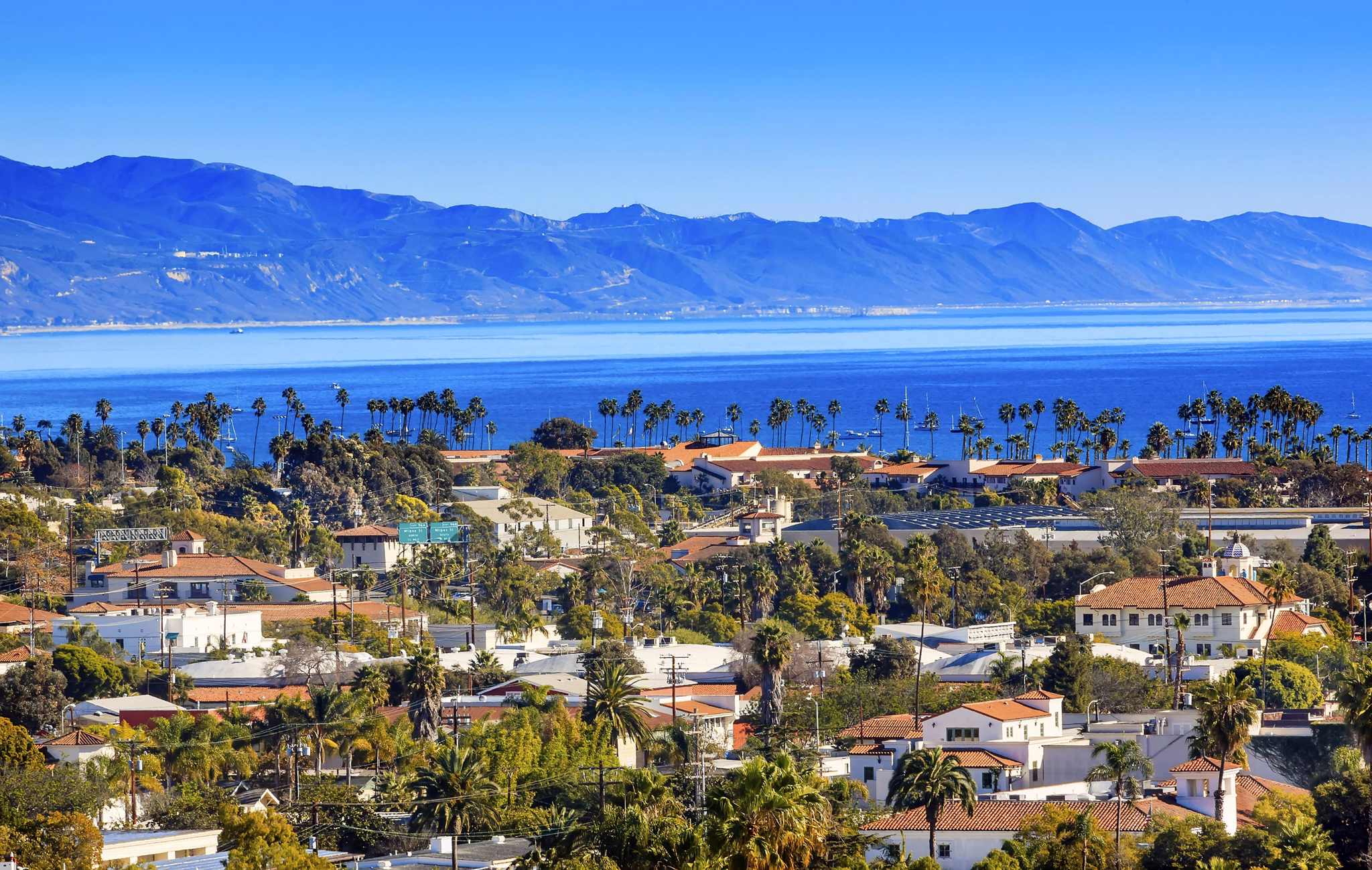 Orange Roofs Buildings Coastline Pacific Oecan Santa Barbara California
