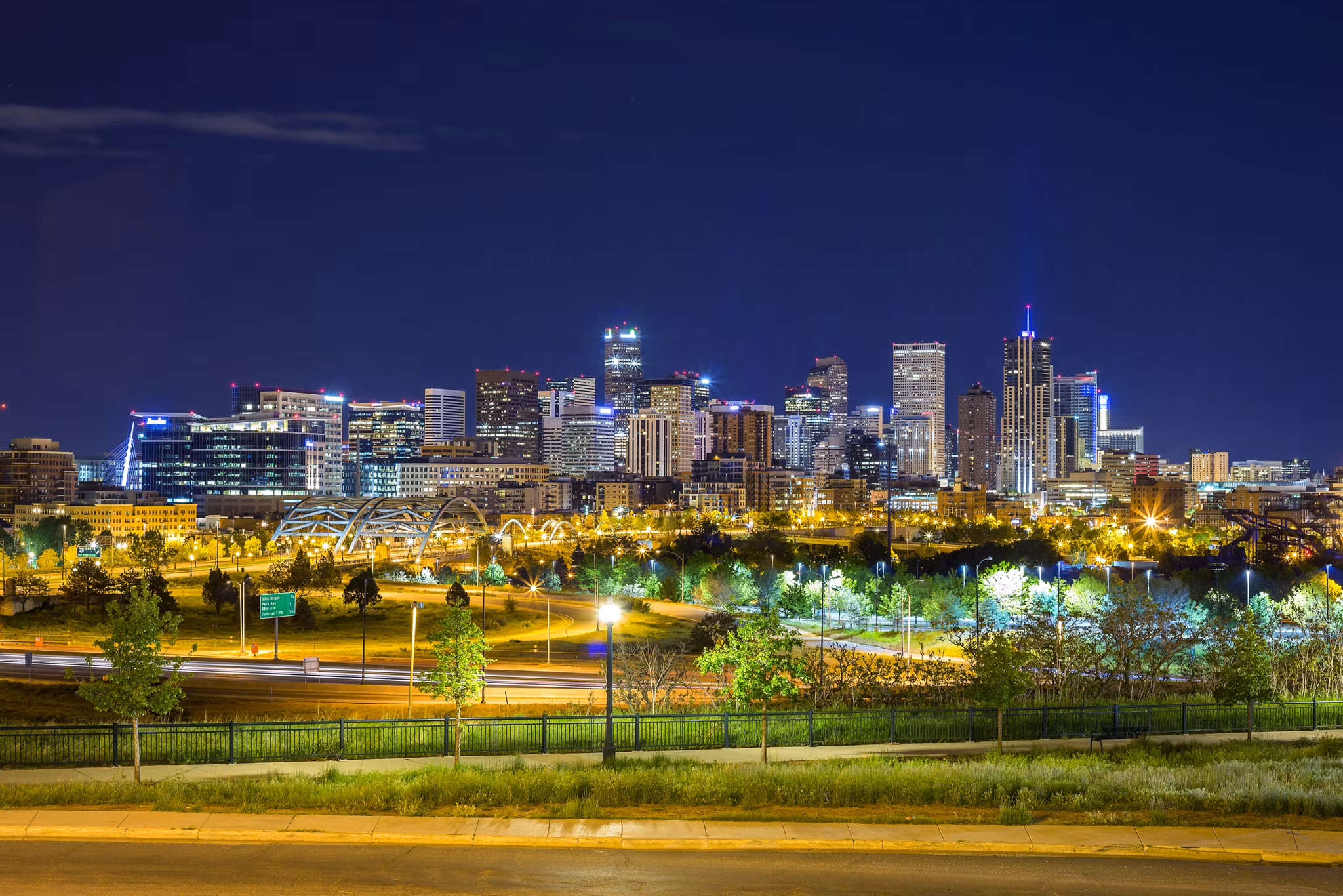 Denver downtown panorama at night, Colorado, USA
