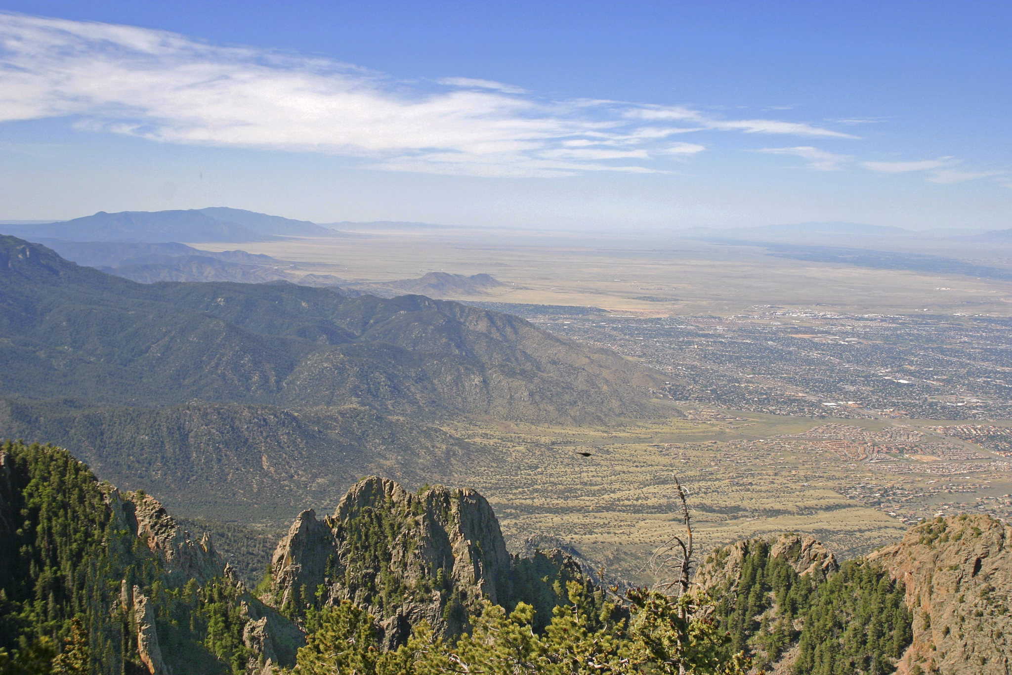 Aerial view of the Manzano and Sandia mountains and part of Albuquerque, New Mexico