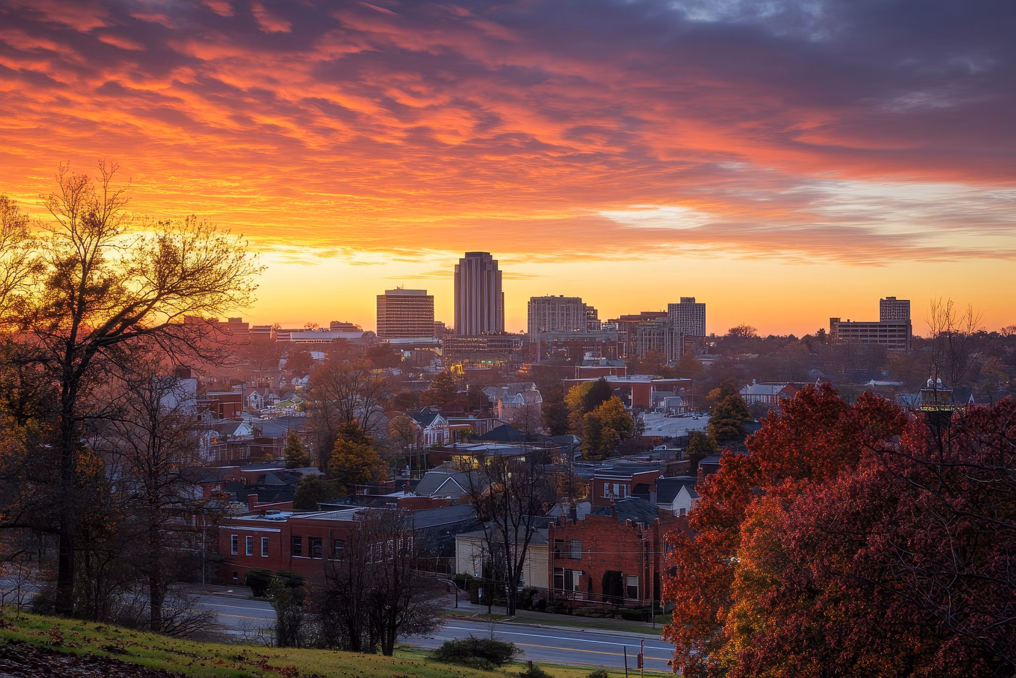Captivating view of the Durham, North Carolina downtown skyline at sunrise, a perfect urban landscape.