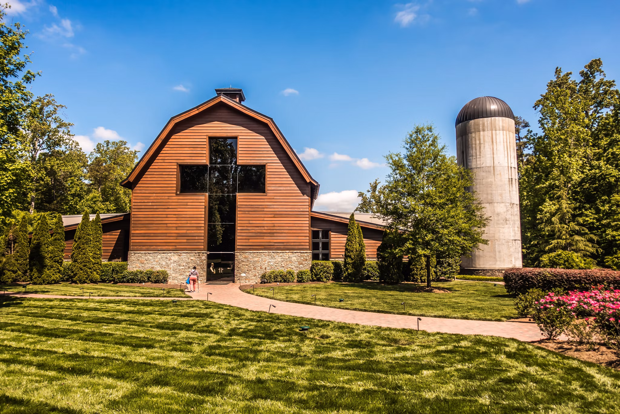 The Billy Graham Library building and grounds look beautiful on a sunny April day in Charlotte, North Carolina.