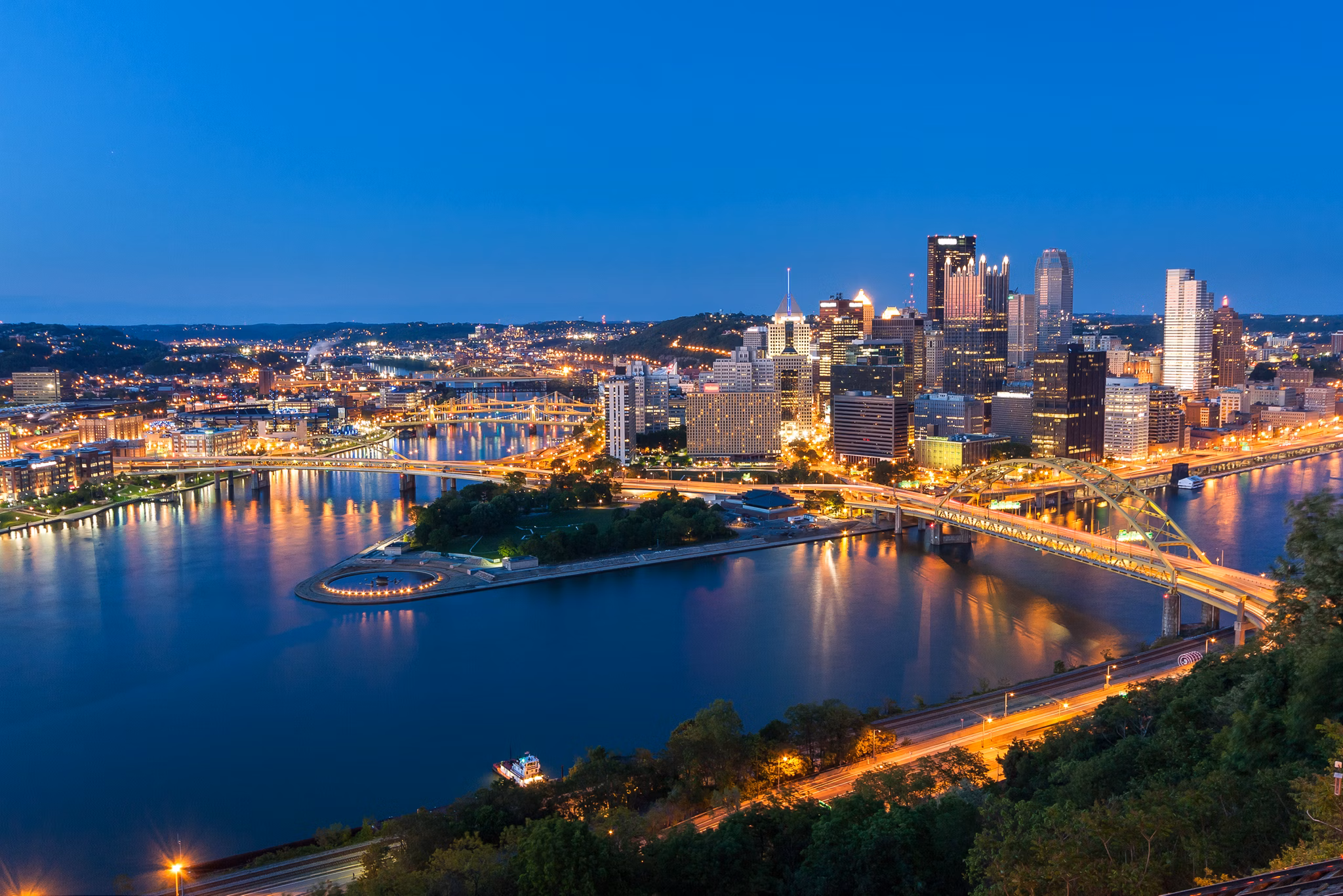 Pittsburgh downtown skyline at night, pennsylvania, USA.